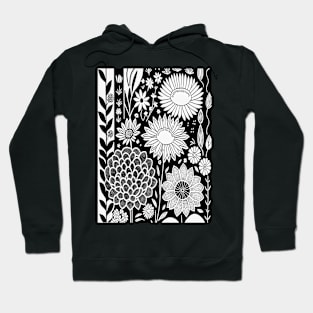 Black and White Floral Lino Print Hoodie